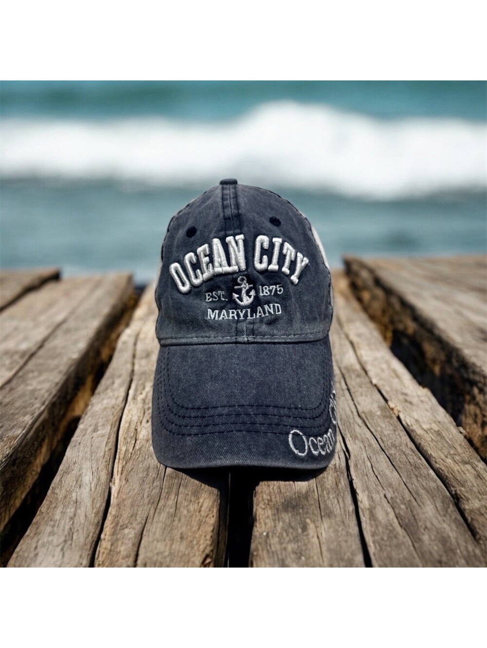 Ocean City Maryland East Coast Beach Resort Boardwalk Jolly Roger Baseball Cap